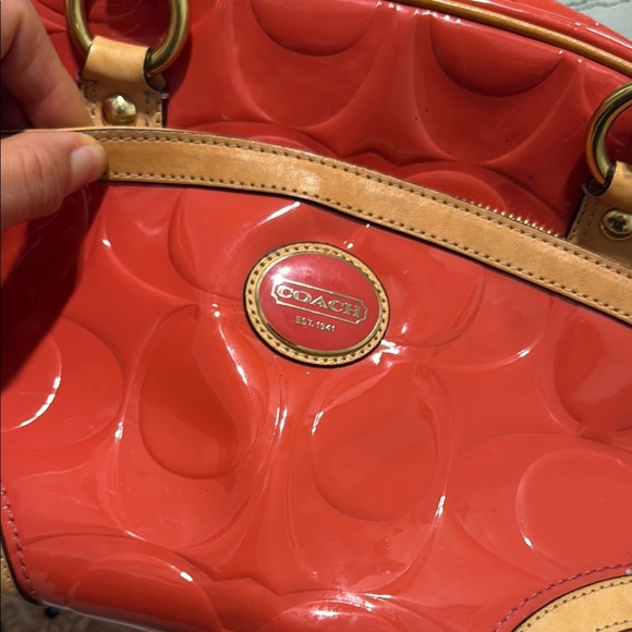 Coach Coral and Tan Shoulder Bag with Gold Hardware - Picture 5 of 5
